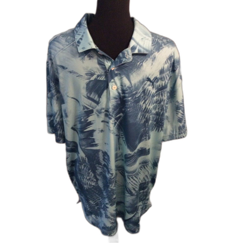 Puma Blue Tropical 1/4 button down Polo Shirt Golf Large L